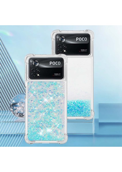 Xiaomi Poco X4 Pro 5g Sıvı Glitter Telefon Koruyucu Kılıf Hareketli Hızlı ve Yüzen Tpu Yastık Net Kapak Mavisi/pentagramlar (Yurt Dışından)