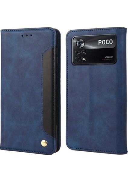 Xiaomi Için Poco X4 Pro 5g Birleştirme Pu Deri Telefon Kılıfı Tam Koruma Cilt Duygu Dokunmatik Dokunma Stand Flip Cüzdan Kapak Mavisi (Yurt Dışından)