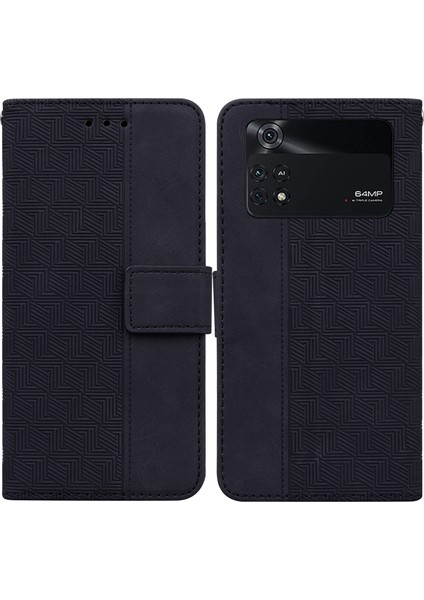 Xiaomi Için Poco M4 Pro Cüzdan Stand Telefon Kılıfı Geometrisi Basılı Pu Deri Kapak Black (Yurt Dışından)