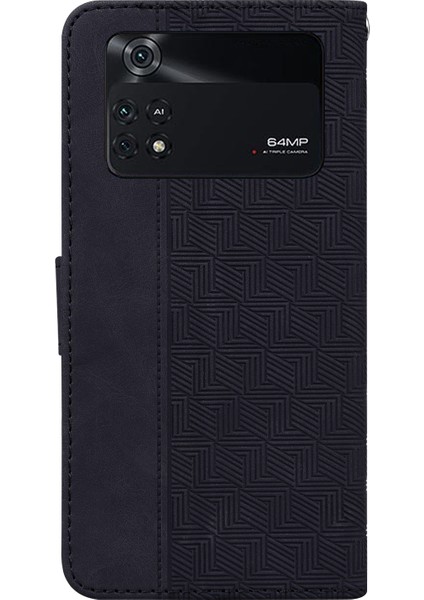 Xiaomi Için Poco M4 Pro Cüzdan Stand Telefon Kılıfı Geometrisi Basılı Pu Deri Kapak Black (Yurt Dışından) fırsatları