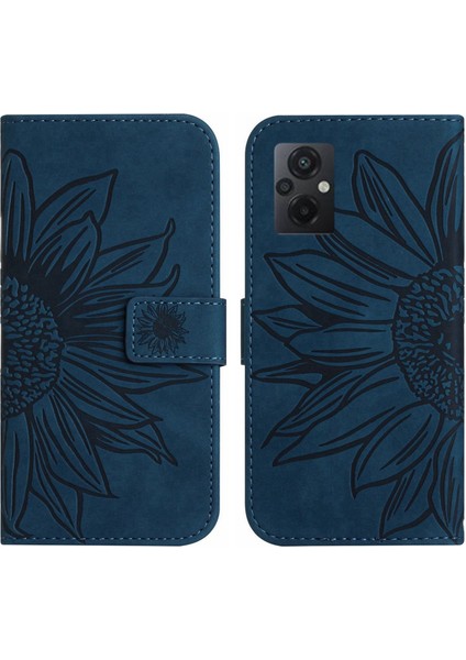 Xiaomi Için Poco M5 4g/m5 5g/m4 5g HT04 Cilt Dokunuşlu Pu Deri Baskılı Ayçiçeği Stand Kılıfı Damla Geçirmez Telefon Cüzdan Kapağı Omuz Askısı-Karanlık Mavi (Yurt Dışından) fırsatları