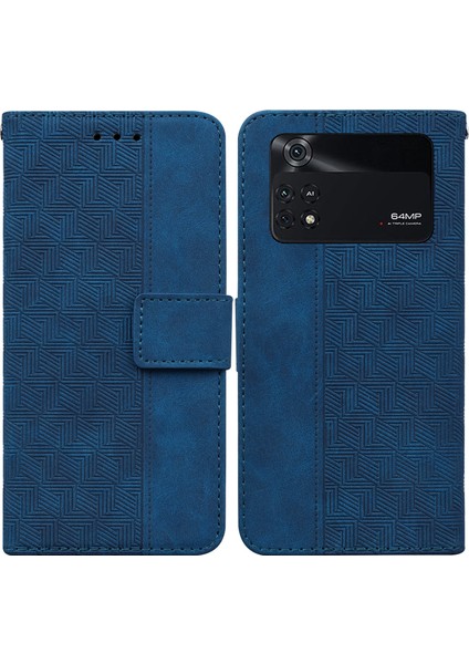 Xiaomi Için Poco M4 Pro Cüzdan Stand Telefon Kılıfı Geometrisi Basılı Pu Deri Kapak Mavisi (Yurt Dışından)