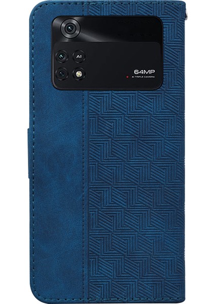 Xiaomi Için Poco M4 Pro Cüzdan Stand Telefon Kılıfı Geometrisi Basılı Pu Deri Kapak Mavisi (Yurt Dışından) modelleri