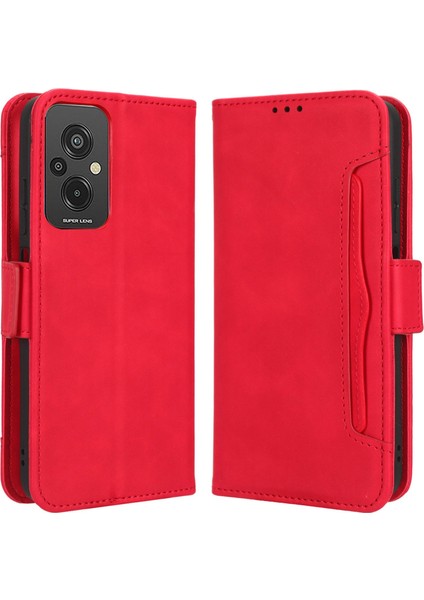 Xiaomi Redmi Için 11 Prime 4g Çoklu Kart Yuvası Pu Deri Deri Çift Manyetik Toka Telefon Kapak Standı Cüzdan Kılıf Kırmızı (Yurt Dışından)