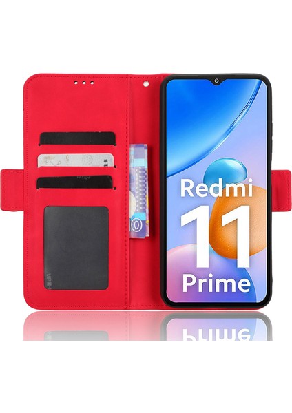 Xiaomi Redmi Için 11 Prime 4g Çoklu Kart Yuvası Pu Deri Deri Çift Manyetik Toka Telefon Kapak Standı Cüzdan Kılıf Kırmızı (Yurt Dışından) fırsatları