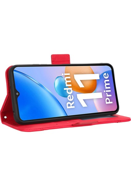 Xiaomi Redmi Için 11 Prime 4g Çoklu Kart Yuvası Pu Deri Deri Çift Manyetik Toka Telefon Kapak Standı Cüzdan Kılıf Kırmızı (Yurt Dışından) indirimleri