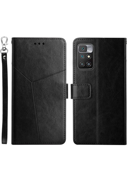 Xiaomi Için Redmi 10 5g/redmi 10 Prime+ 5g/redmi Not 11E 5g Cüzdan Kılıfı Y Şekilli Çizgiler Pu Deri Manyetik Flip Stand Kapağı Strap-Black (Yurt Dışından)
