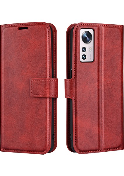 Xiaomi Için 12 Lite Dokulu Pu Deri Kapak Stand Fonksiyon Manyetik Kapanma Kitap Tarzı Flip Cüzdan Kılıf Kırmızısı (Yurt Dışından)