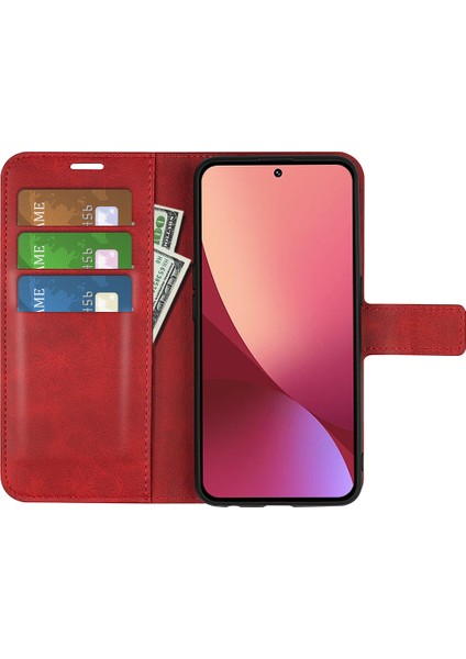 Xiaomi Için 12 Lite Dokulu Pu Deri Kapak Stand Fonksiyon Manyetik Kapanma Kitap Tarzı Flip Cüzdan Kılıf Kırmızısı (Yurt Dışından) modelleri