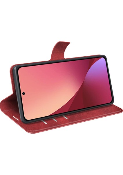 Xiaomi Için 12 Lite Dokulu Pu Deri Kapak Stand Fonksiyon Manyetik Kapanma Kitap Tarzı Flip Cüzdan Kılıf Kırmızısı (Yurt Dışından) fırsatları