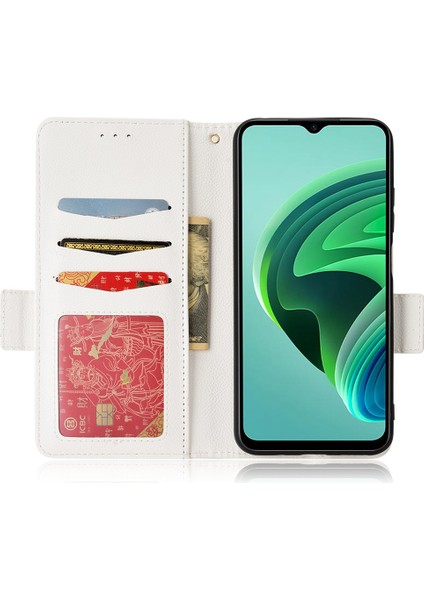 Xiaomi Için Redmi Note 11E/REDMI 10 5g/redmi 10 Prime+ 5g Pu Deri Litchi Doku Kılıfı Tam Koruma Stand Flip Folio Cüzdan Kapak-Beyaz (Yurt Dışından)