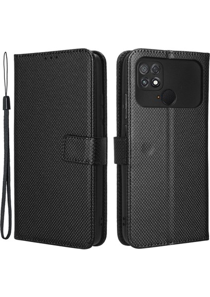 Xiaomi Poco C40 4g Için Anti-Drop Telefon Deri Kapağı, Elmas Doku Manyetik Toka Flip Cüzdan Kılıfı Stand Telefon Kabuk Black (Yurt Dışından)