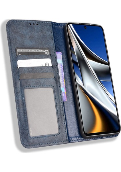 Xiaomi Poco X4 Pro 5g Mozaik Baskılı Vintage Deri Kitap Kılıfı Görüntüleme Stand Cüzdan Manyetik Emilim Flip Kapak Mavisi (Yurt Dışından)
