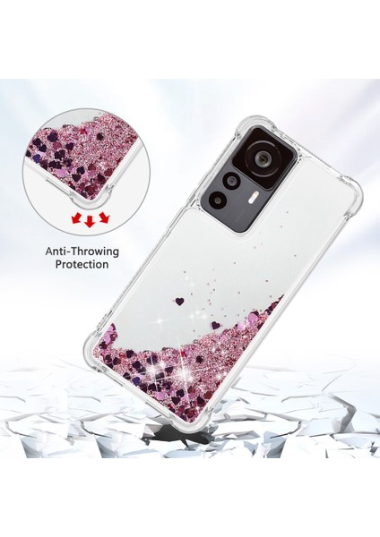 Xiaomi 12T 5G/12T Pro 5g/redmi K50 Ultra 5g Tpu Tpu Tpu Kılıf Sıvı Yüzen Glitter Pullar Koruyucu Telefon Kapak Gül Sol/kalpler (Yurt Dışından) fırsatları