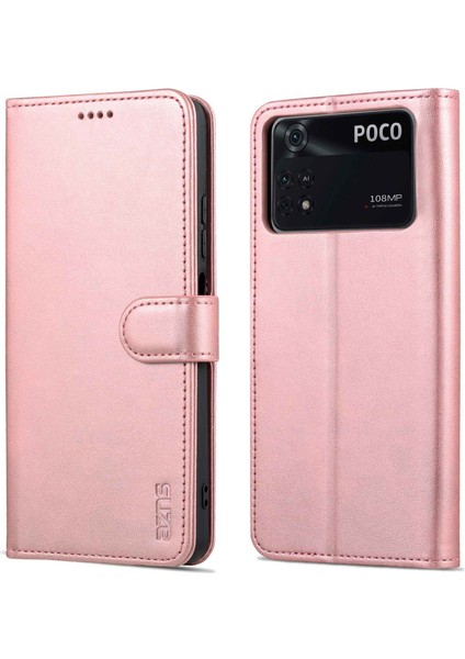 Xiaomi Için Poco X4 Pro 5g Pu Deri Cüzdan Flip Kılıf Şok Geçirmez Tpu Iç Kabuk Folio Stand Bookstyle Cover-Rose Gold (Yurt Dışından)