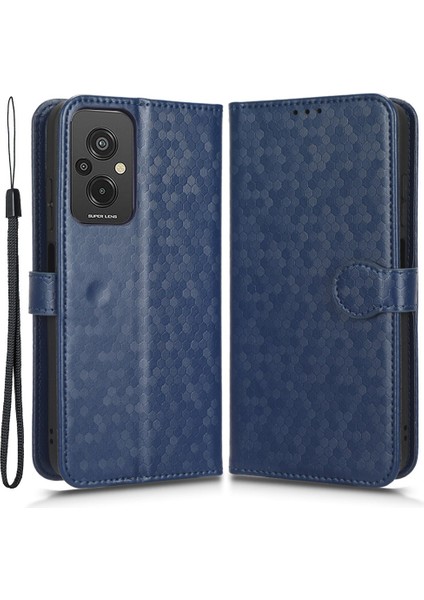 Xiaomi Redmi Için 11 Prime 4g Pu Deri Dot Desen Desen Baskılı Cüzdan Kılıfı Stand Cep Telefonu Kabuk Kapağı Strap-Dark Mavi (Yurt Dışından)
