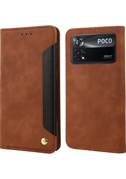 Xiaomi Için Poco X4 Pro 5g Birleştirme Pu Deri Telefon Kılıfı Tam Koruma Cilt Duygu Dokunmatik Dokunma Stand Flip Cüzdan Kapak-Kahverengi (Yurt Dışından)