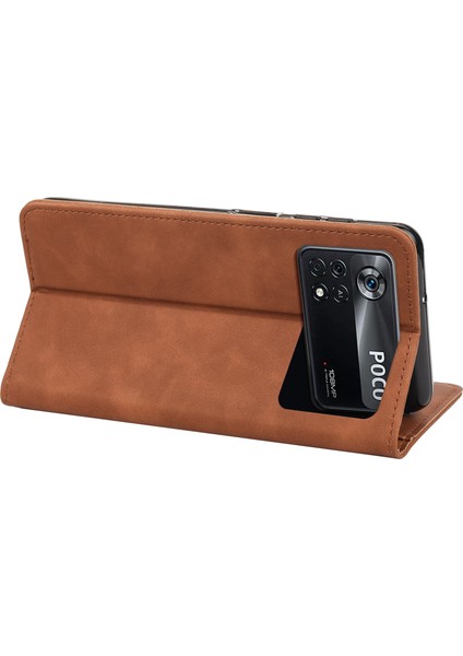 Xiaomi Için Poco X4 Pro 5g Birleştirme Pu Deri Telefon Kılıfı Tam Koruma Cilt Duygu Dokunmatik Dokunma Stand Flip Cüzdan Kapak-Kahverengi (Yurt Dışından) fırsatları