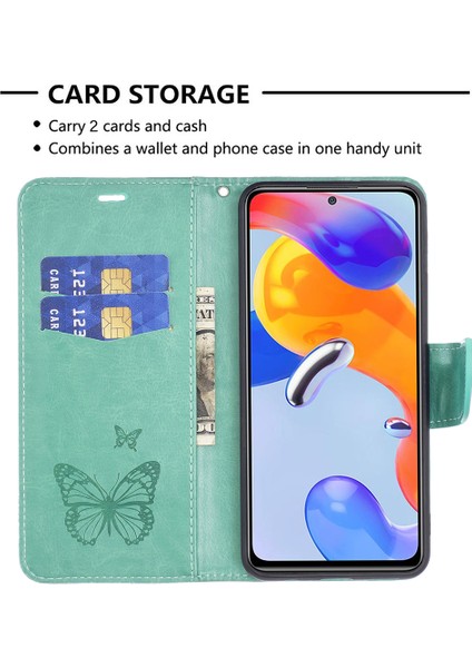 Bf Baskı Desen Kelebekleri Xiaomi Redmi Için Baskılı Telefon Kılıfı 10C Şok Geçirmez Cüzdan Strap-Yeşili Deri Kapak (Yurt Dışından) modelleri