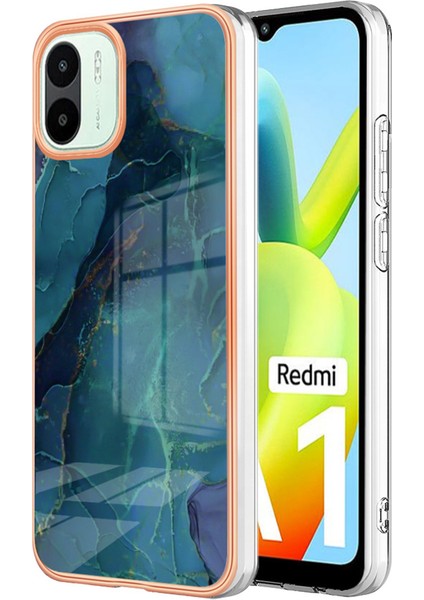 Düşme Koruması Tpu Xiaomi Redmi A1 4g/a2 4g Mermer Desen 2.0mm Elektrapılaşma Çerçevesi Imd Kıçılama Anti-Koruyucu Telefon Kapak Yeşili (Yurt Dışından)
