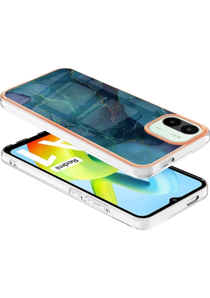 Düşme Koruması Tpu Xiaomi Redmi A1 4g/a2 4g Mermer Desen 2.0mm Elektrapılaşma Çerçevesi Imd Kıçılama Anti-Koruyucu Telefon Kapak Yeşili (Yurt Dışından)