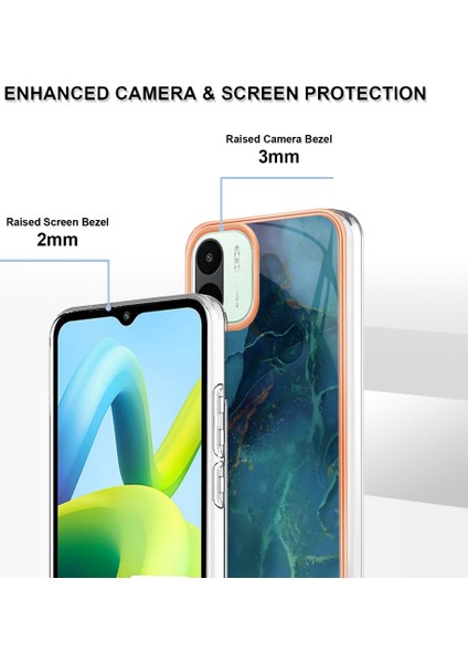 Düşme Koruması Tpu Xiaomi Redmi A1 4g/a2 4g Mermer Desen 2.0mm Elektrapılaşma Çerçevesi Imd Kıçılama Anti-Koruyucu Telefon Kapak Yeşili (Yurt Dışından)