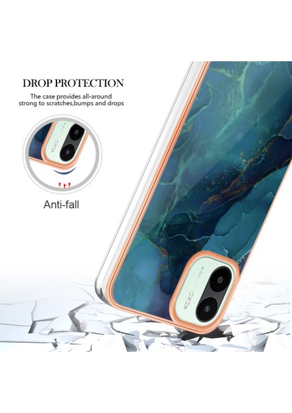 Düşme Koruması Tpu Xiaomi Redmi A1 4g/a2 4g Mermer Desen 2.0mm Elektrapılaşma Çerçevesi Imd Kıçılama Anti-Koruyucu Telefon Kapak Yeşili (Yurt Dışından)
