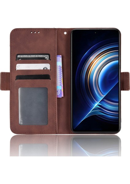 4U Sky Xiaomi Için Poco F4 5g/redmi K40S 5g Çoklu Kart Yuvaları Telefon Kılıfı Pu Deri Kapak Cüzdan Stand-Brown (Yurt Dışından)