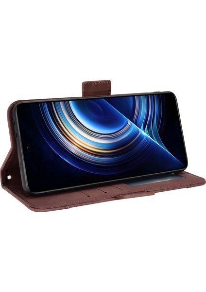 4U Sky Xiaomi Için Poco F4 5g/redmi K40S 5g Çoklu Kart Yuvaları Telefon Kılıfı Pu Deri Kapak Cüzdan Stand-Brown (Yurt Dışından)