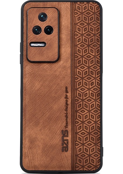 Xiaomi Için Poco F4 5g/redmi K40S 5g Baskılı Pot Deri Kaplamalı Tpu Kapak Anti-Slip Yan Kenar Damla Geçirmez Telefon Kahverengi (Yurt Dışından)