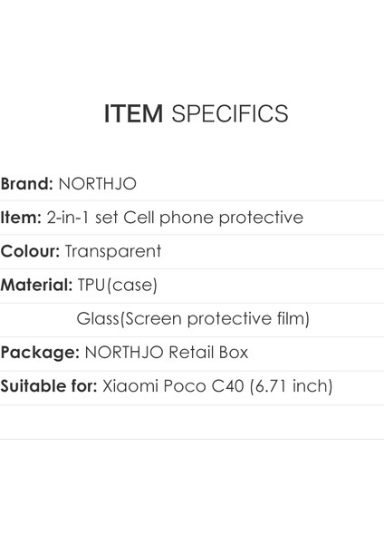 Xiaomi Poco C40 4g Telefon Kılıfı Tpu Ultra Ince Temperli Cam Ekran Koruyucu ile Arka Kapak (Yurt Dışından)