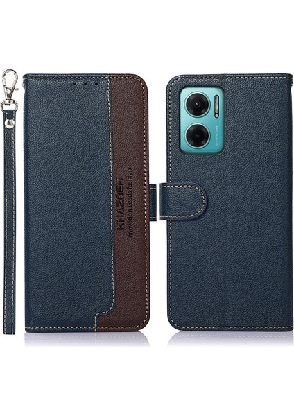 Xiaomi Için Khazneh Redmi Not Not 11E 5g/redmi 10 5g/redmi 10 Prime+ 5g Cüzdan Stili Rfıd Engelleme Standı Telefon Kılıfı Litchi Doku Deri Anti-Shock Flip Shell Strap-Mavi ile (Yurt Dışından)