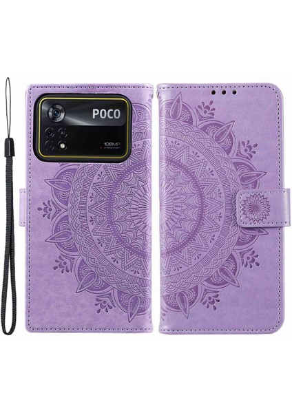 Xiaomi Poco X4 Pro 5g Cüzdan Stand Tasarımı Baskılı Mandala Çiçek Tamamen Sarılı Pu Deri Telefon Kapak Telefon Vaka-Doğru (Yurt Dışından)