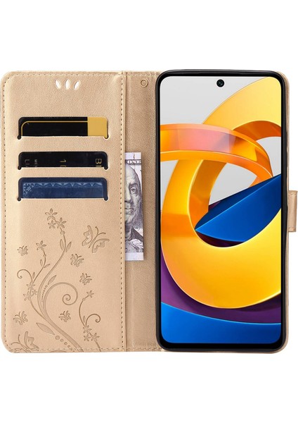 Kelebek Çiçek Baskı Deri Kılıfı Xiaomi Poco X4 Pro 5g, Manyetik Toka Tasarım Telefon Kabuğu Aksesuarı Stand-Gold (Yurt Dışından) fiyatları