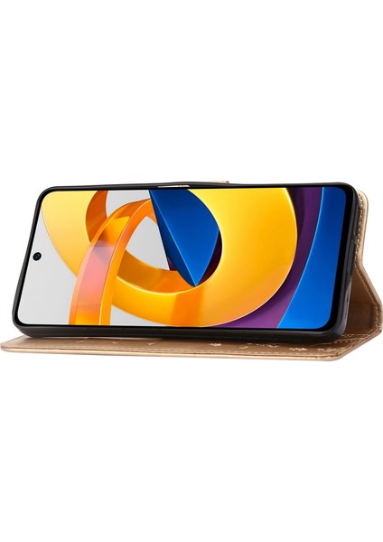 Kelebek Çiçek Baskı Deri Kılıfı Xiaomi Poco X4 Pro 5g, Manyetik Toka Tasarım Telefon Kabuğu Aksesuarı Stand-Gold (Yurt Dışından) modelleri