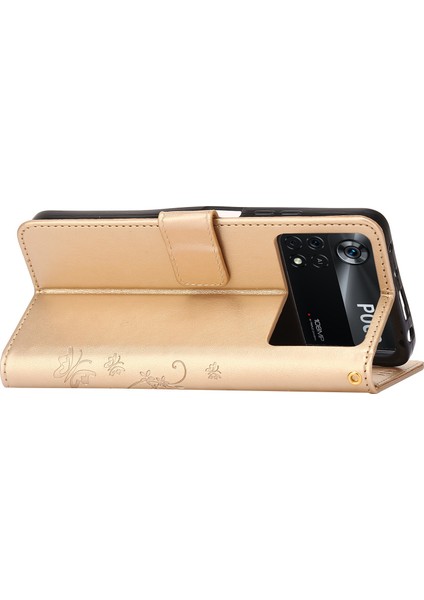 Kelebek Çiçek Baskı Deri Kılıfı Xiaomi Poco X4 Pro 5g, Manyetik Toka Tasarım Telefon Kabuğu Aksesuarı Stand-Gold (Yurt Dışından) fırsatları