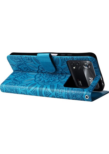 Xiaomi Poco X4 Pro 5g Pu Deri Deri Flip Cüzdan Kılıf Ayçiçeği Baskılı Stand Kitaplık Manyetik Koruyucu Kapak El Strap-Blue (Yurt Dışından) modelleri