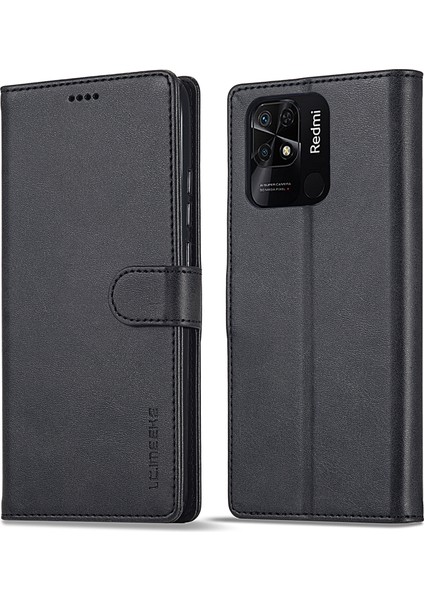 Xiaomi Redmi 10C Koruyucu Kabuk Için, Dokulu Pu Deri Manyetik Toka Cüzdan Stand-Black ile (Yurt Dışından)
