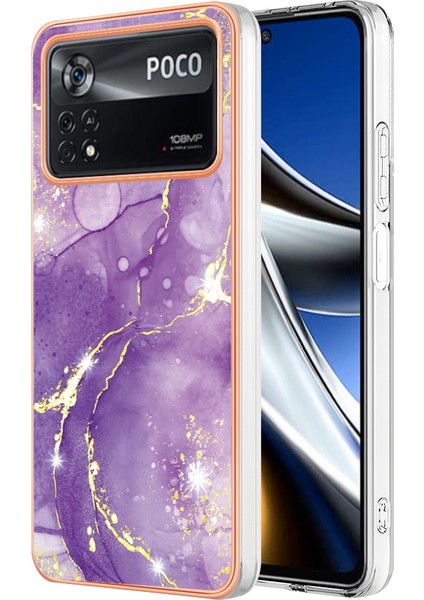 Xiaomi Poco X4 Pro 5g Mermer Desen Anti-Çizelge Anti-Çizelge Şok Geçirmez Telefon Kılıfı Yumuşak Tpu Imd Elektrokaplatma Kapak Morası (Yurt Dışından)