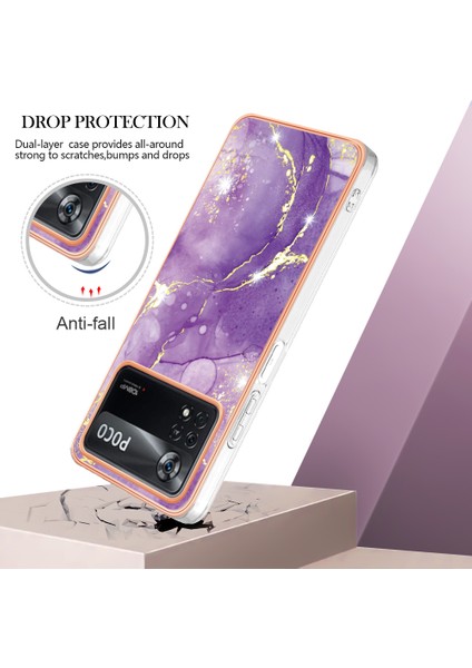 Xiaomi Poco X4 Pro 5g Mermer Desen Anti-Çizelge Anti-Çizelge Şok Geçirmez Telefon Kılıfı Yumuşak Tpu Imd Elektrokaplatma Kapak Morası (Yurt Dışından)