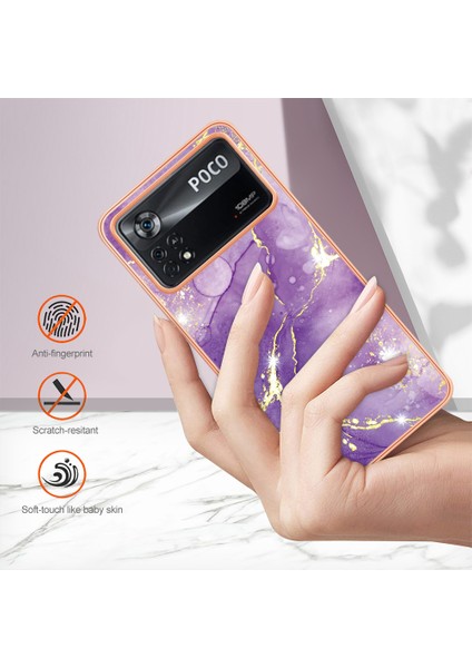Xiaomi Poco X4 Pro 5g Mermer Desen Anti-Çizelge Anti-Çizelge Şok Geçirmez Telefon Kılıfı Yumuşak Tpu Imd Elektrokaplatma Kapak Morası (Yurt Dışından)