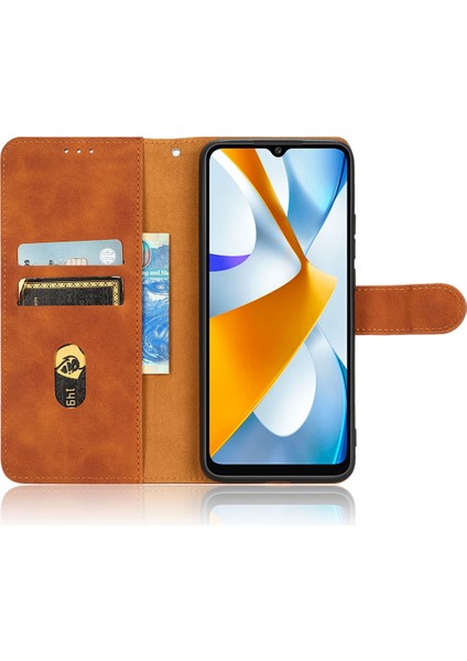 Xiaomi Için Poco C40 4g Pu Deri Deri Touch Duygu Stand Telefon Kılıfı Folio Flip Cüzdan Manyetik Toka Kapak Kahverengi (Yurt Dışından)
