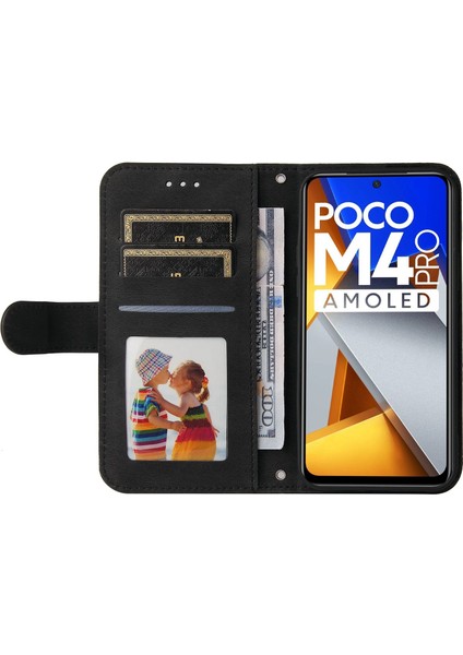 Xiaomi Poco M4 Için Pro Tree Desen Metal Düğmesi Deri Deri Telefon Kılıfı Çarpışma Karşıtı Stand Cüzdan Kapağı Strap-Black (Yurt Dışından) modelleri