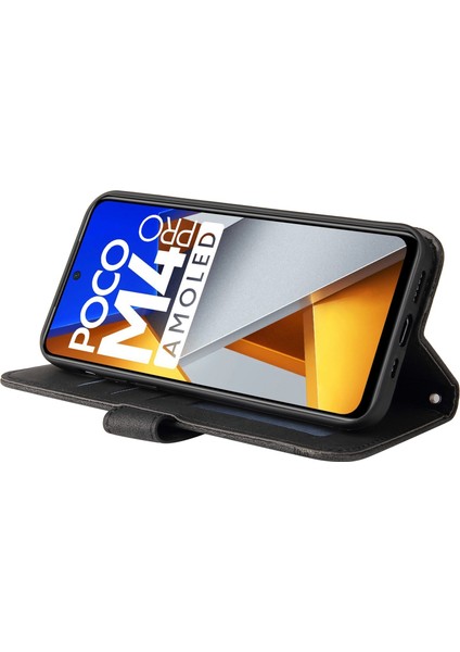 Xiaomi Poco M4 Için Pro Tree Desen Metal Düğmesi Deri Deri Telefon Kılıfı Çarpışma Karşıtı Stand Cüzdan Kapağı Strap-Black (Yurt Dışından) fırsatları