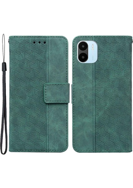 Xiaomi Için Redmi A1 4g/a2 4g Geometri Deseni Baskılı Pu Deri Standı Kılıf Damla Koruyucu Koruyucu Telefon Cüzdan Kapağı Strap-Yeşili (Yurt Dışından)