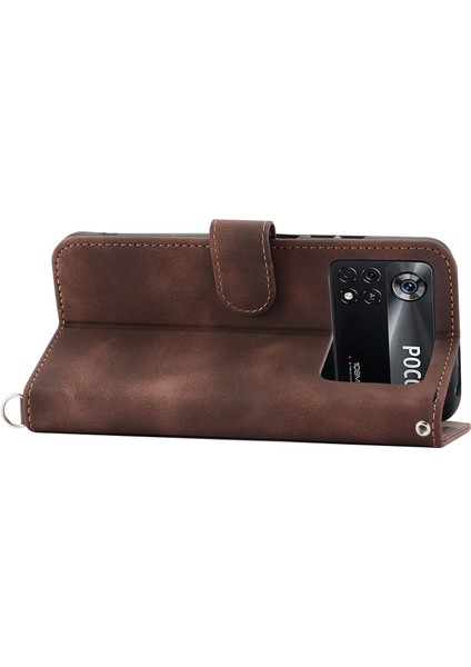 Xiaomi Poco Poco X4 Pro 5g Için Pu Deri Flip Telefon Kılıfı, Baskılı Çiçekler Çoklu Kart Yuvası Cilt Tahkisi Anti-Drop Akıllı Telefon Kapak Stand Straps-Brown (Yurt Dışından)