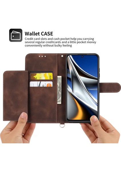 Xiaomi Poco Poco X4 Pro 5g Için Pu Deri Flip Telefon Kılıfı, Baskılı Çiçekler Çoklu Kart Yuvası Cilt Tahkisi Anti-Drop Akıllı Telefon Kapak Stand Straps-Brown (Yurt Dışından)