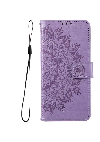 4U Sky Xiaomi Için Poco F4 5g/redmi K40S 5g Baskılı Mandala Çiçek Desen Kılıf Katlama Stand Pu Deri Cüzdan Koruyucu Flip Kapak Strap-Spurple ile (Yurt Dışından)