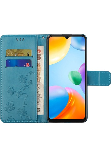 Xiaomi Redmi Için 10C Kelebek Çiçeği Baskılı Pu Deri Manyetik Toka Telefon Kılıfı Cüzdan Stand Kapak Mavisi (Yurt Dışından) modelleri