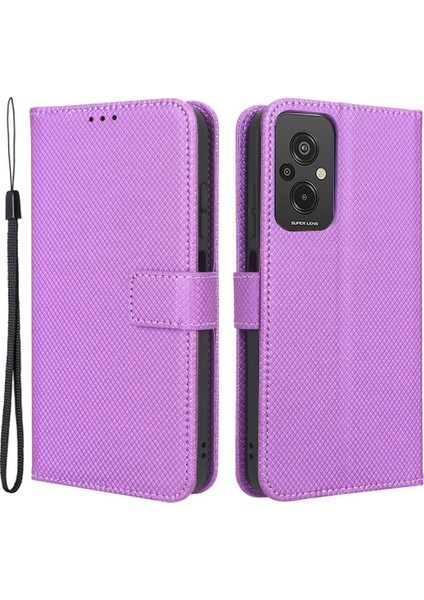 Xiaomi Redmi Için 11 Prime 4g Pu Deri Stand Manyetik Kapatma Cep Telefonu Kapağı Elmas Doku Elmas Doku Strap-Purple ile Flip Cüzdan Telefon Kapağı (Yurt Dışından)